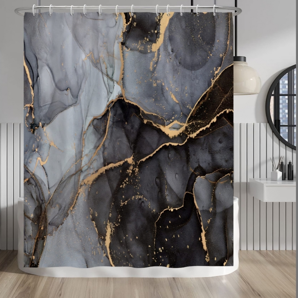 Elegant Marble Shower Curtain - Black and Gold